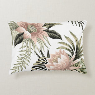 Tropical vintage pink lotus,  palm leaves,  banana accent pillow