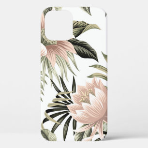 Tropical vintage pink lotus,  palm leaves,  banana iPhone 12 case