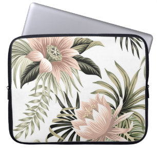 Tropical vintage pink lotus,  palm leaves,  banana laptop sleeve
