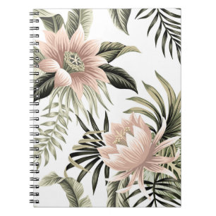 Tropical vintage pink lotus,  palm leaves,  banana notebook