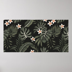 Tropical vintage plumeria flower, strelitzia, palm poster