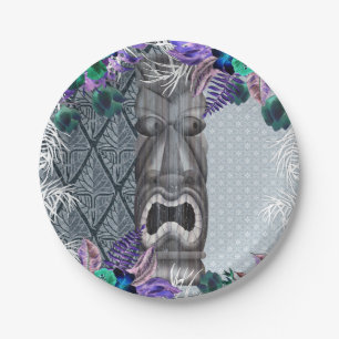 Tropical Vintage Retro Floral Tiki Hawaiian Luau Paper Plate