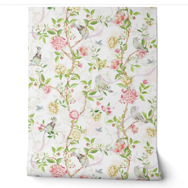 Tropical Vintage Rococo Garden Chinoiserie Wallpaper (Unrolling)