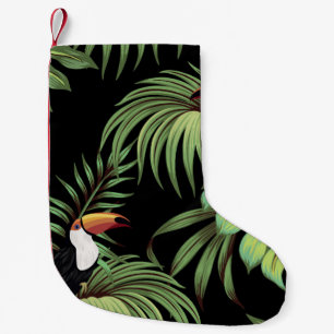 Tropical vintage toucan, palm leaves floral seaml small christmas stocking