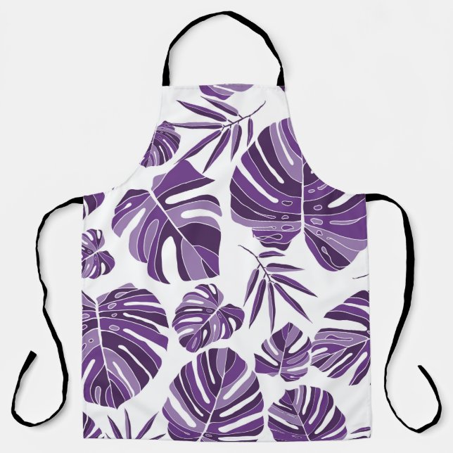 Tropical violet monstera leaves seamless pattern w apron (Front)