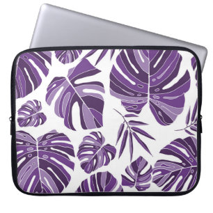 Tropical violet monstera leaves seamless pattern w laptop sleeve
