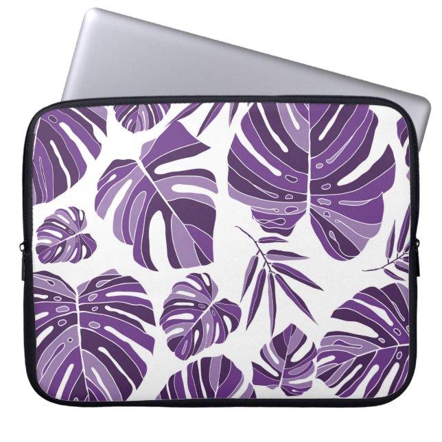 Tropical violet monstera leaves seamless pattern w laptop sleeve (Front)