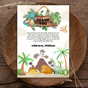 Tropical Volcano Hatching Dinosaur Baby Shower Thank You Card