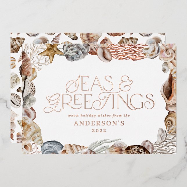 Tropical warm Christmas seas & greetings modern  Foil Holiday Card (Front/Back)