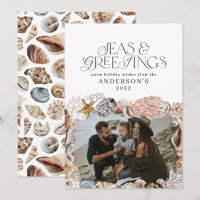 Tropical warm Christmas seas & greetings photo Holiday Card (Front/Back)