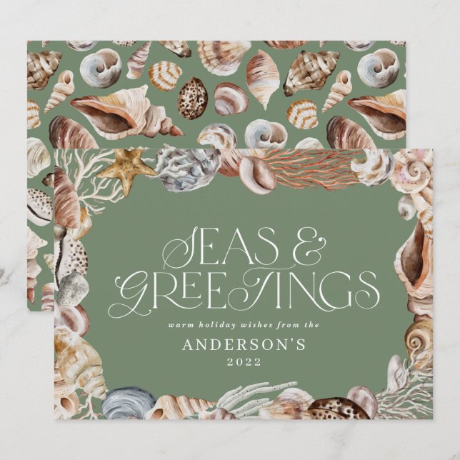 Tropical warm Christmas seas greetings sage green Holiday Card (Front/Back)