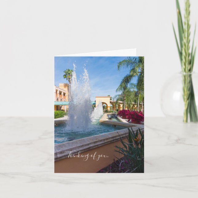 Tropical Water Fountain Thinking Of You Card (Front)
