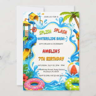 Tropical Water Park Pool Party Birthday Invitation