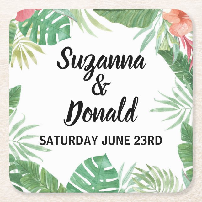 Tropical Watercolor Aloha Coasters Wedding Party (Front)