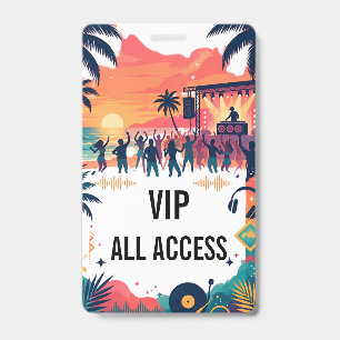 Tropical Watercolor Beach DJ Party VIP Badge
