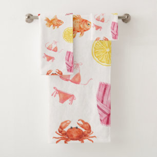 Tropical Watercolor Beach Elements Summer Bath Towel Set