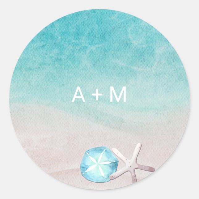 Tropical Watercolor Beach Wedding Classic Round Sticker (Front)