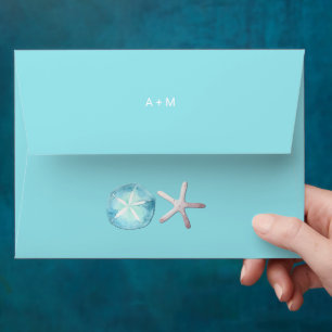 Tropical Watercolor Beach Wedding Envelope