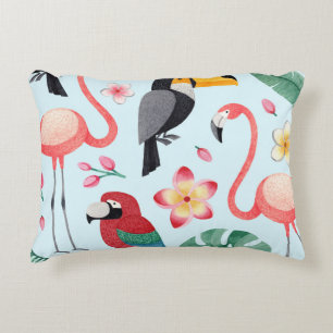 Tropical Watercolor: Bird-Flower Fusion. Accent Pillow