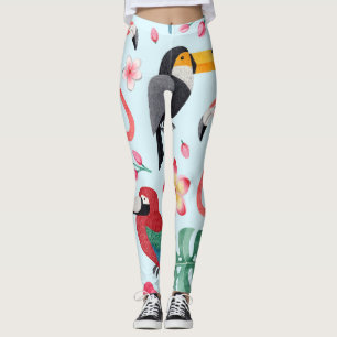 Tropical Watercolor: Bird-Flower Fusion. Leggings