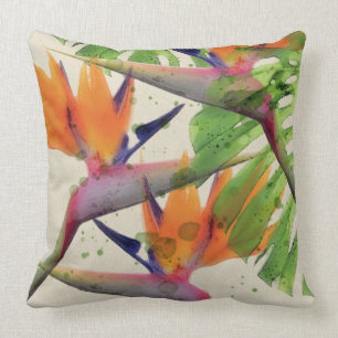 Tropical Watercolor bird of paradise decor pillow