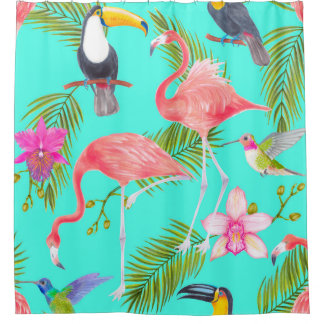 Tropical watercolor birds seamless pattern