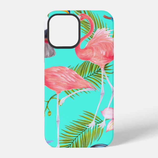 Tropical watercolor birds seamless pattern iPhone case (Back)