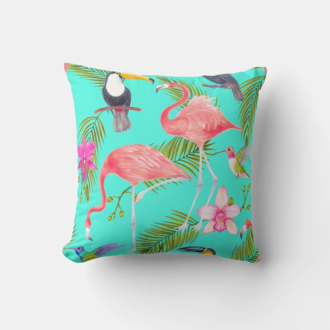 Tropical watercolor birds seamless pattern throw pillow (Front)