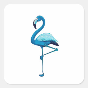 Tropical Watercolor Blue Flamingo Square Sticker