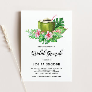Tropical Watercolor Coconut Summer Bridal Brunch Invitation