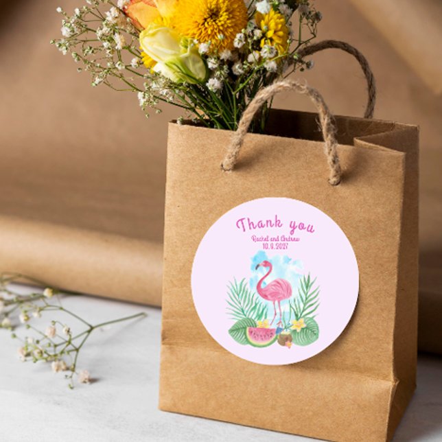 Tropical Watercolor Flamingo Wedding Sticker (Tropical Watercolor Flamingo Wedding Sticker)