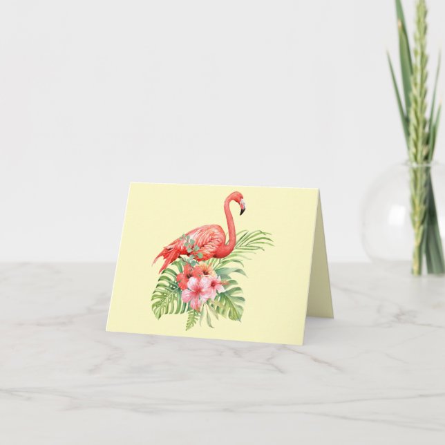 Tropical Watercolor Flamingos & Hibiscus Thank You (Front)