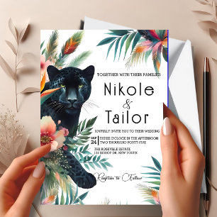 Tropical Watercolor Floral and Jaguar  Invitation