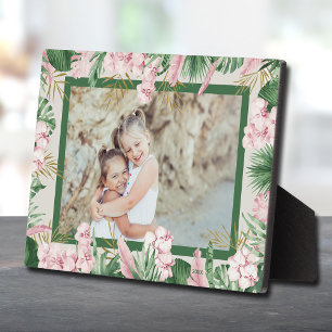 Tropical Watercolor Floral Border Photo Easel Plaque