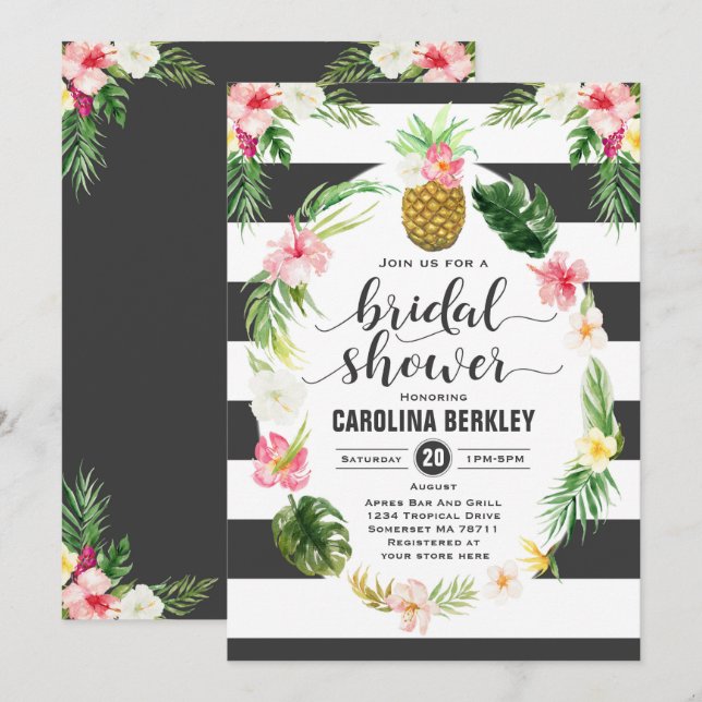 Tropical Watercolor Floral Bridal Shower Card (Front/Back)