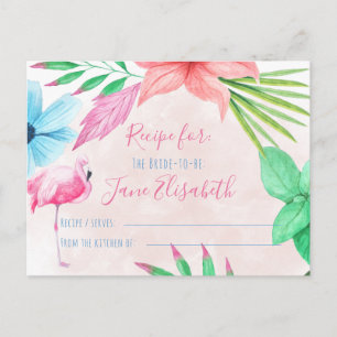 Tropical watercolor floral bride to be recipe card
