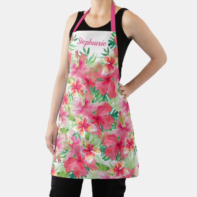 Tropical Watercolor Floral Personalized Apron (Insitu)