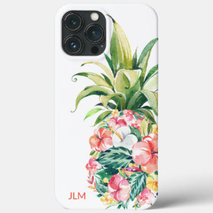 Tropical Watercolor Floral Pineapple with Initial iPhone 13 Pro Max Case