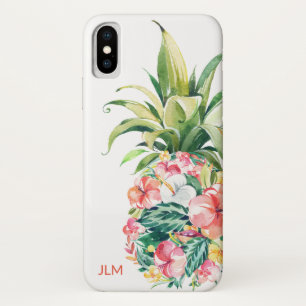 Tropical Watercolor Floral Pineapple with Monogram Case-Mate iPhone Case