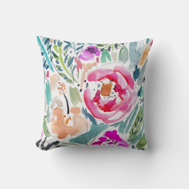 Tropical Watercolor Floral Throw Pillow (Front)
