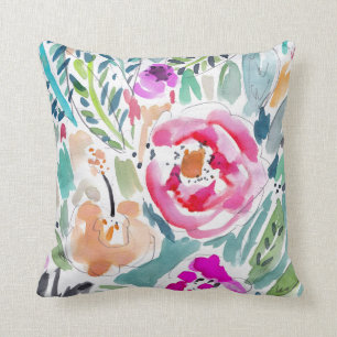 Tropical Watercolor Floral Throw Pillow