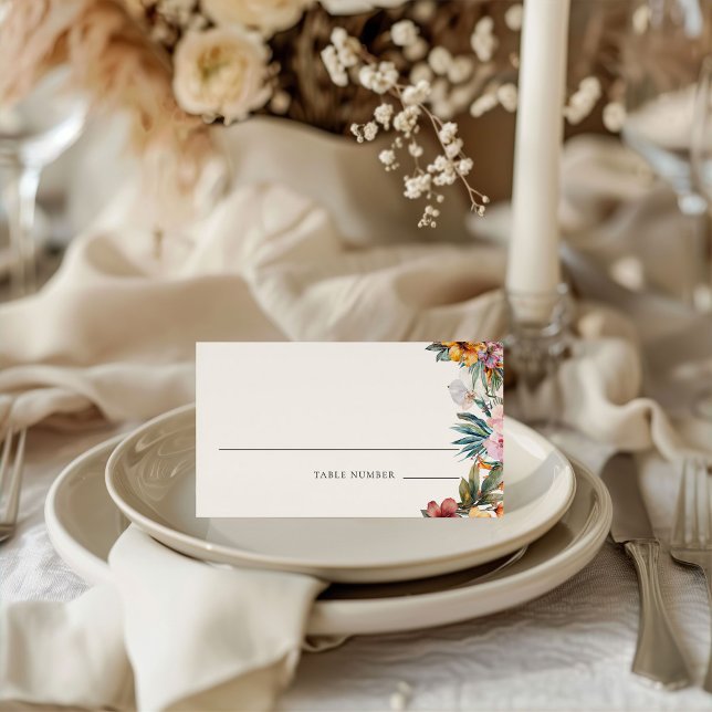 Tropical Watercolor Floral Wedding Place Card (tropical wedding place card)