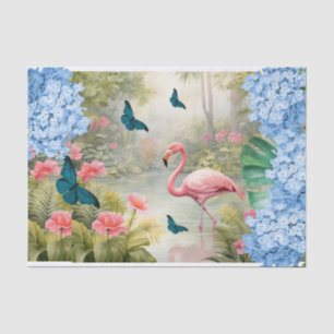 Tropical Watercolor Florals Flamingo & Butterflies Tissue Paper