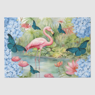 Tropical Watercolor Florals Flamingo & Butterflies Tissue Paper