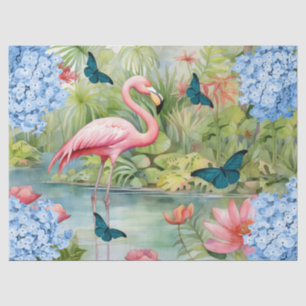 Tropical Watercolor Florals Flamingo & Butterflies Tissue Paper