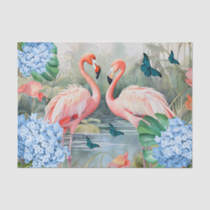 Tropical Watercolor Florals Flamingo & Butterflies Tissue Paper