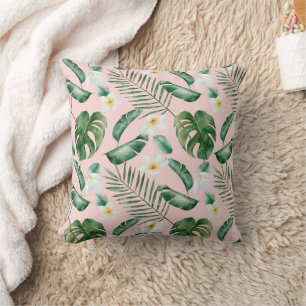 Tropical Watercolor Flower Pattern Throw Pillow