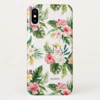 Tropical Watercolor Flowers and Leaves Pattern