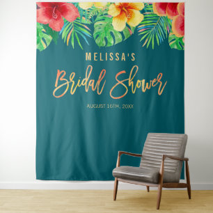 Tropical Watercolor Flowers Bridal Shower Backdrop Tapestry