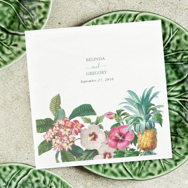 Tropical Watercolor Flowers & Greenery Wedding Napkin (Tropical Watercolor Flowers & Greenery Wedding Napkins)